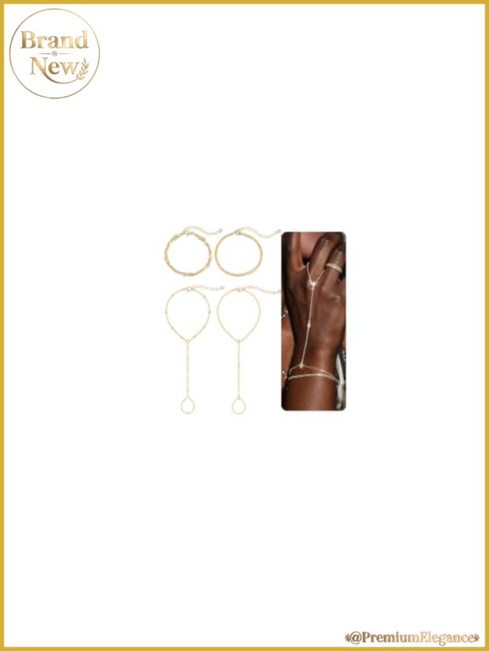 4PCS 14K Gold Plated Hand Chain Bracelet Set for Women, Dainty Cubic Zirconia